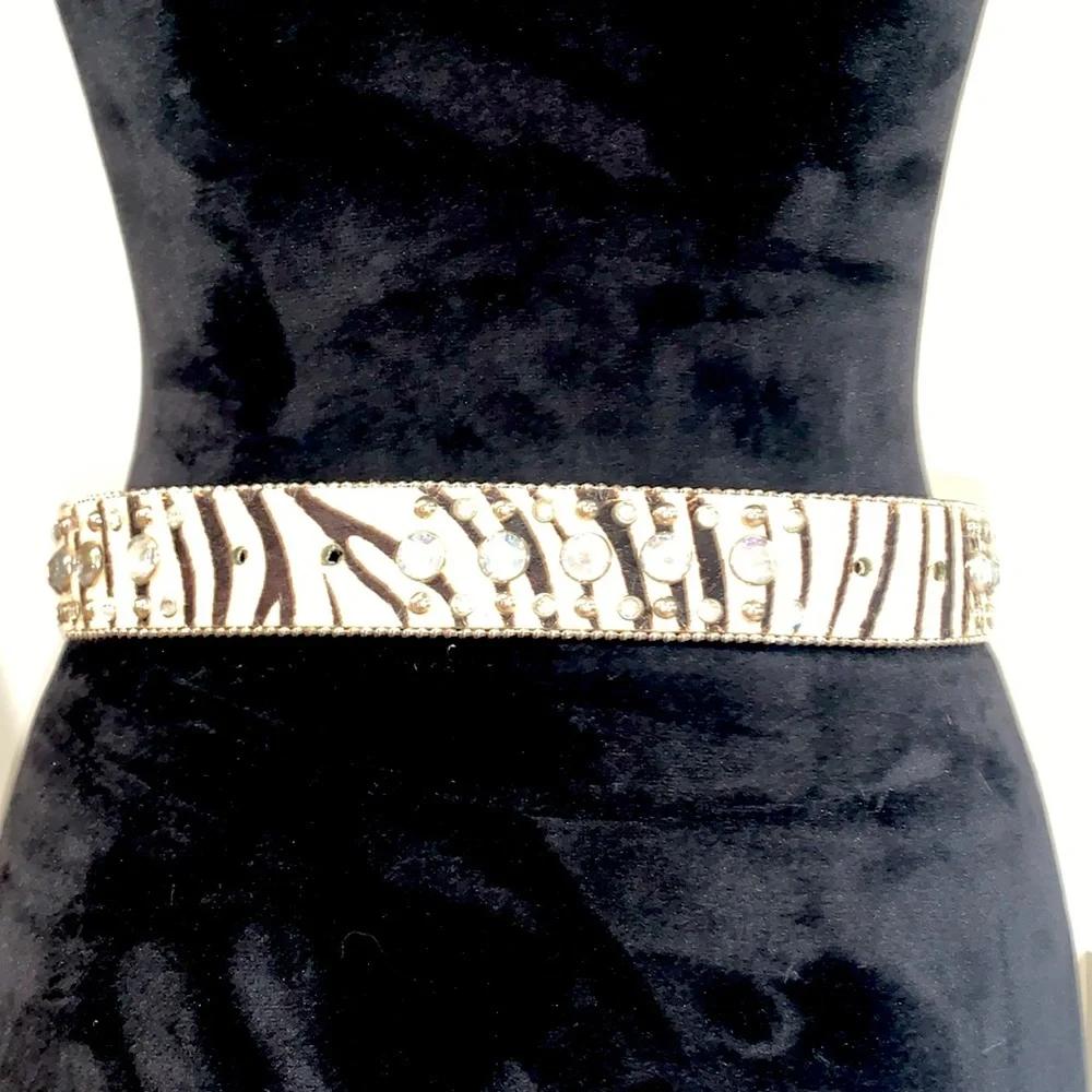 Zebra Leather Cowhide Rhinestone Western Belt Crystal Embellishment